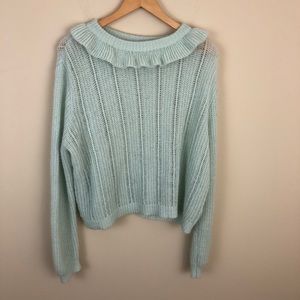 ASOS Sweater Womens 10 Green Open Knit Pullover Ruffles Lightweight